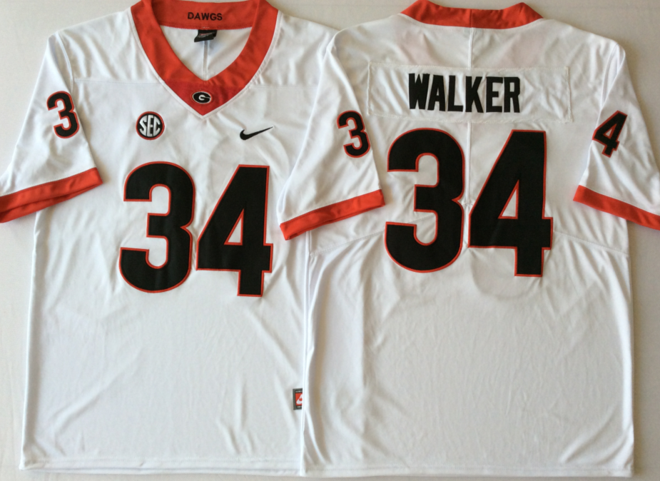 NCAA Men Georgia Bulldogs White #34 WALKER